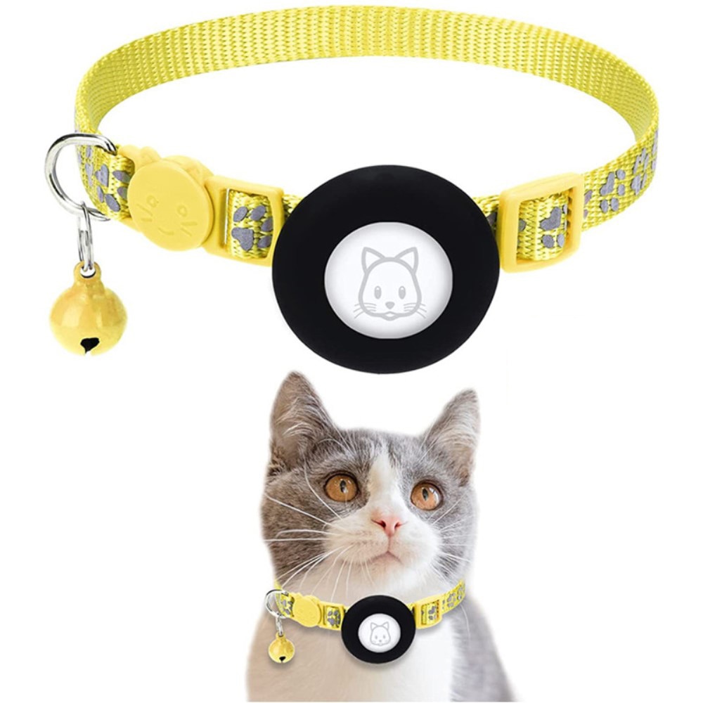 Apple AirTag Kattenhalsband reflecterande kattenpootjes geel