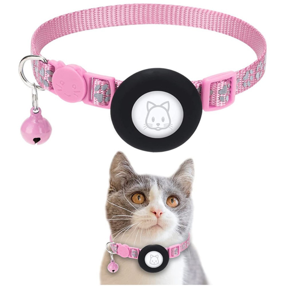 Apple AirTag Kattenhalsband reflecterande kattenpootjes roze