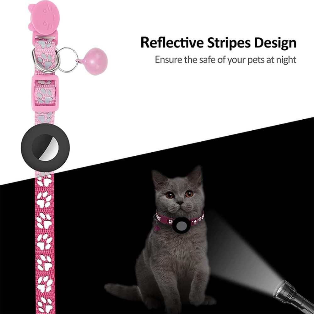 Apple AirTag Kattenhalsband reflecterande kattenpootjes roze