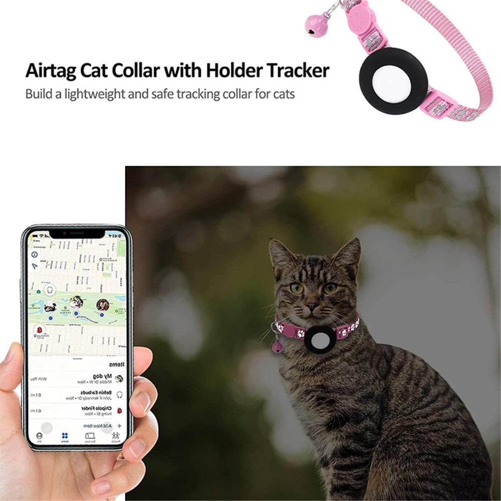 Apple AirTag Kattenhalsband reflecterande kattenpootjes roze