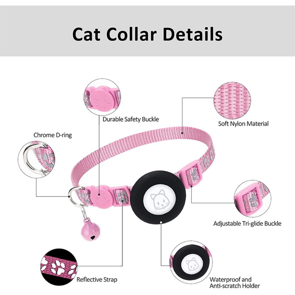 Apple AirTag Kattenhalsband reflecterande kattenpootjes roze