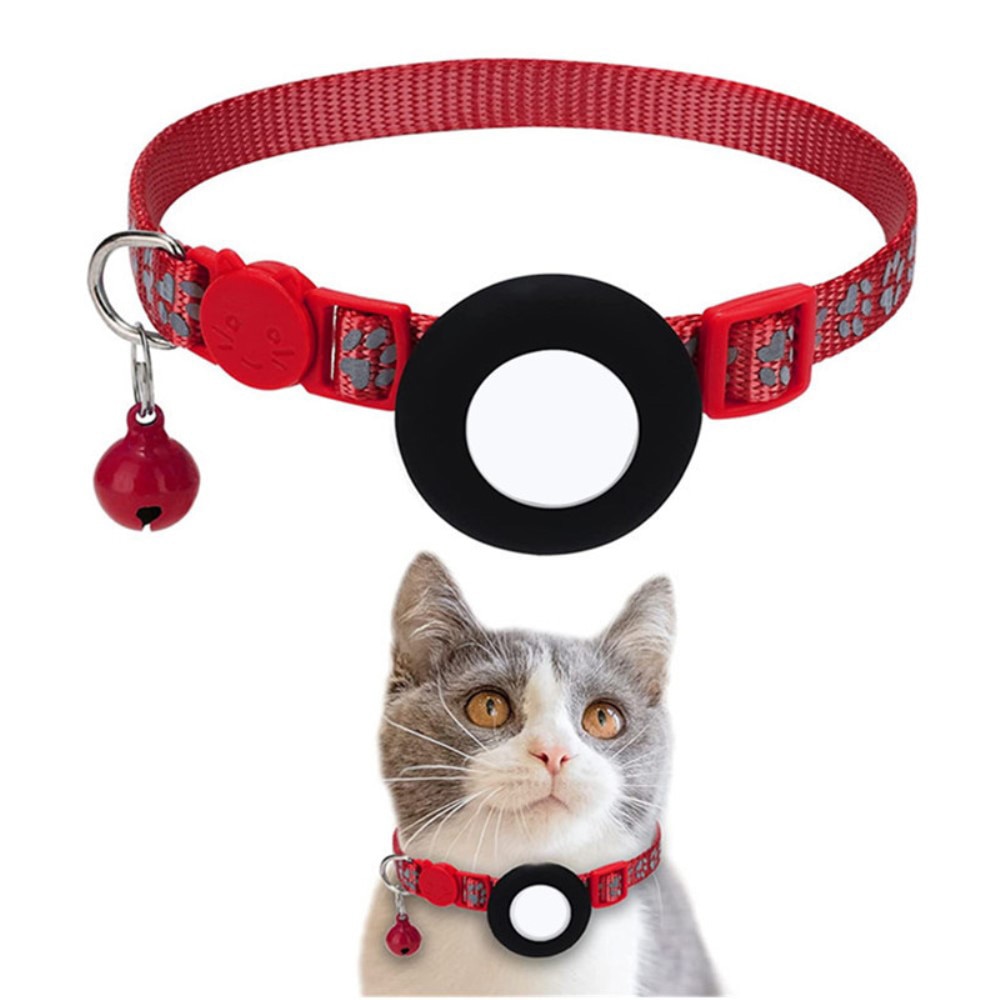 Apple AirTag Kattenhalsband reflecterande kattenpootjes rood