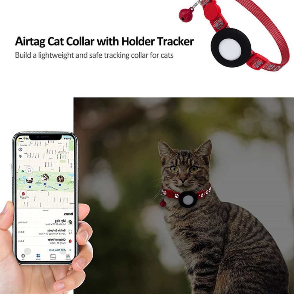 Apple AirTag Kattenhalsband reflecterande kattenpootjes rood