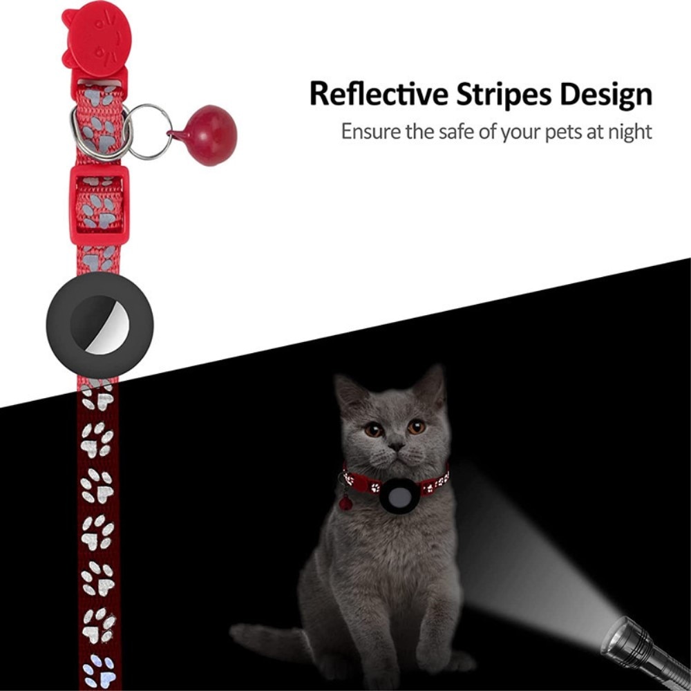 Apple AirTag Kattenhalsband reflecterande kattenpootjes rood