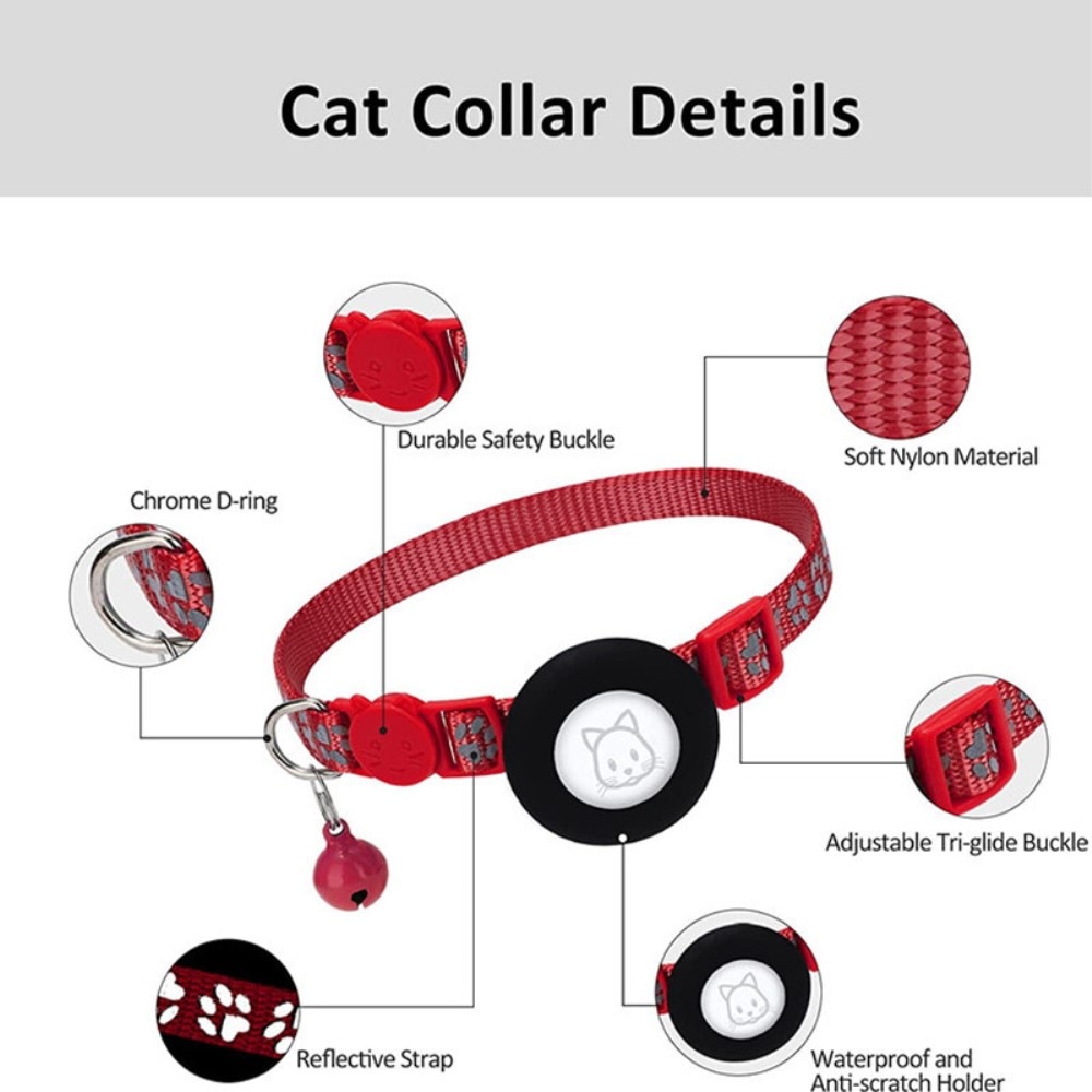 Apple AirTag Kattenhalsband reflecterande kattenpootjes rood