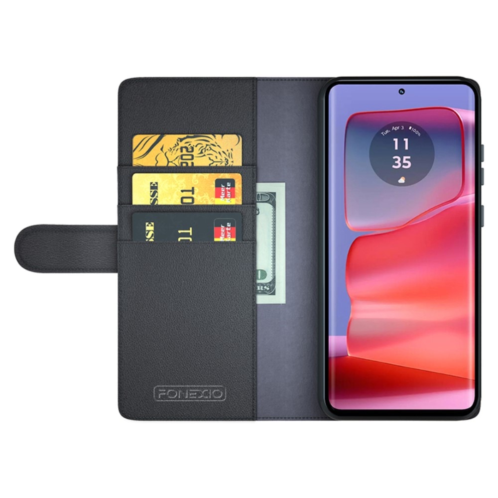 Motorola Edge 50 Pro Echt lederen hoesje Zwart