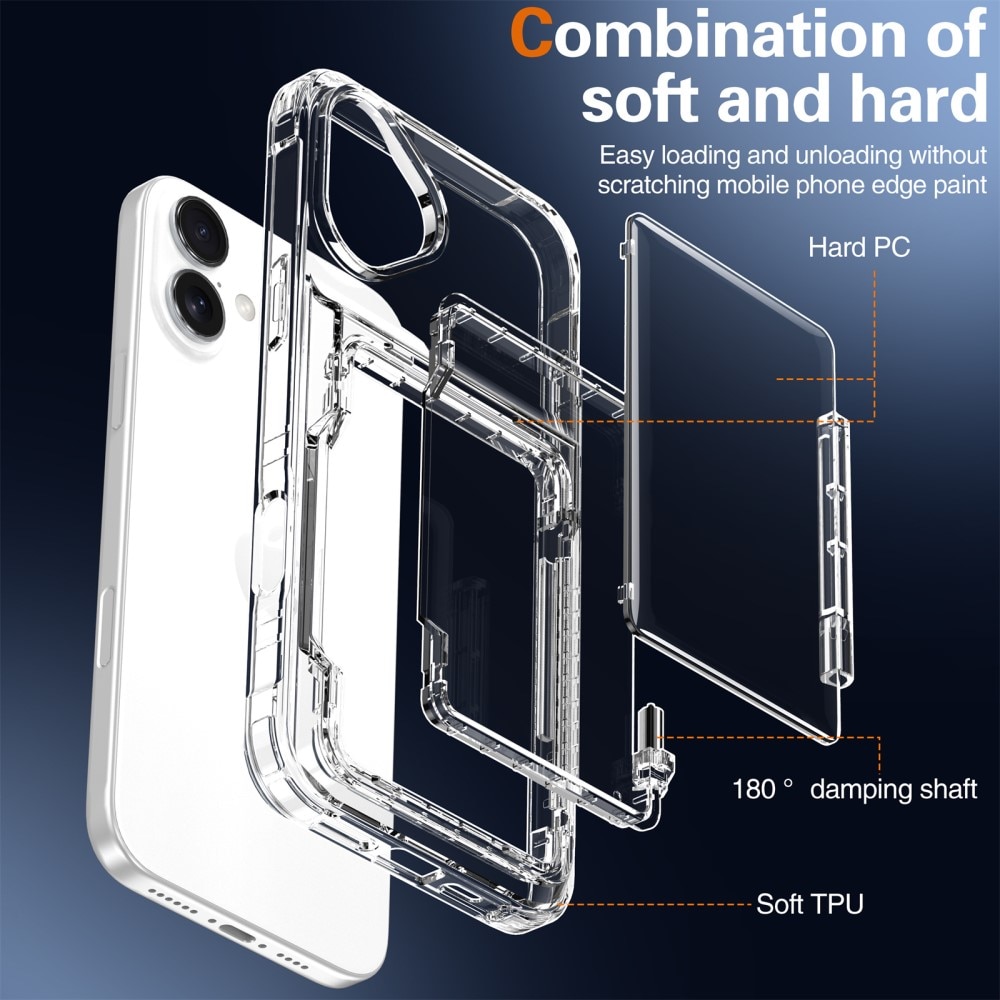 Hybridcase met Cardslot en Kickstand iPhone 16 Plus transparant