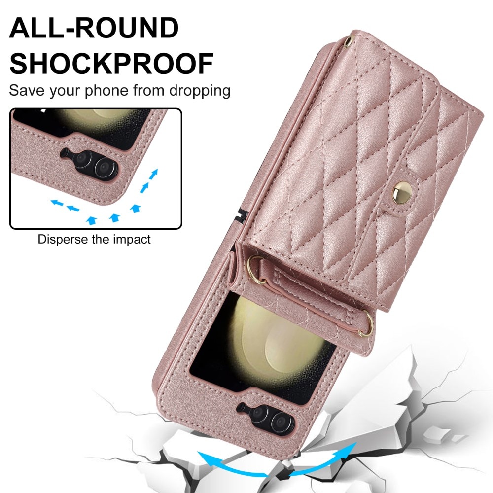 Samsung Galaxy Z Flip 6 RFID blocking Portemonnee tas Quilted rosé goud