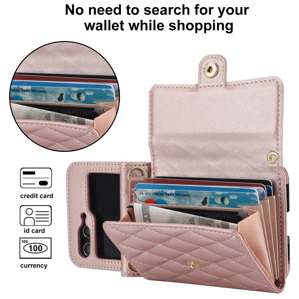 Samsung Galaxy Z Flip 6 RFID blocking Portemonnee tas Quilted rosé goud