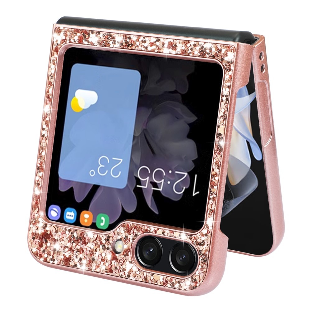 Samsung Galaxy Z Flip 6 Glitterhoesje, rosé goud