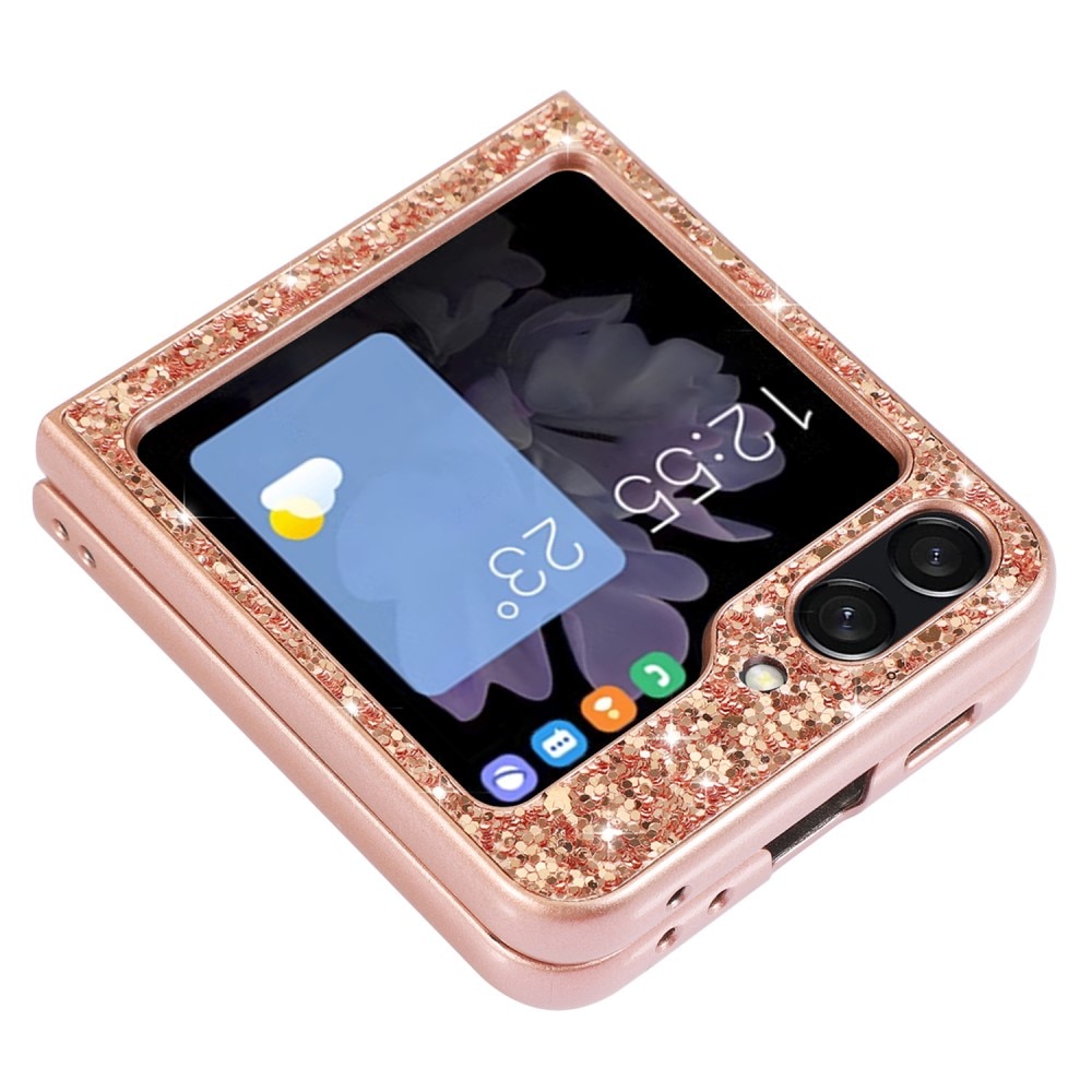 Samsung Galaxy Z Flip 6 Glitterhoesje, rosé goud