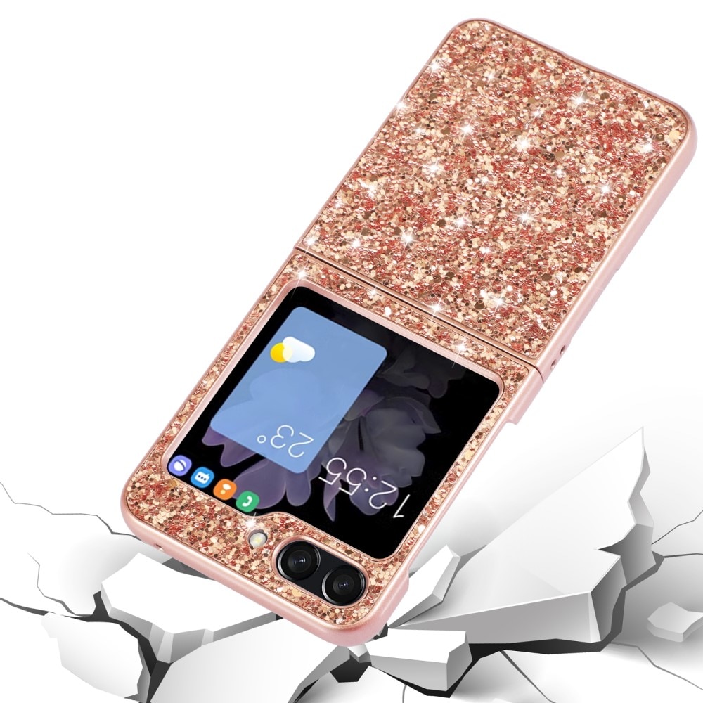 Samsung Galaxy Z Flip 6 Glitterhoesje, rosé goud