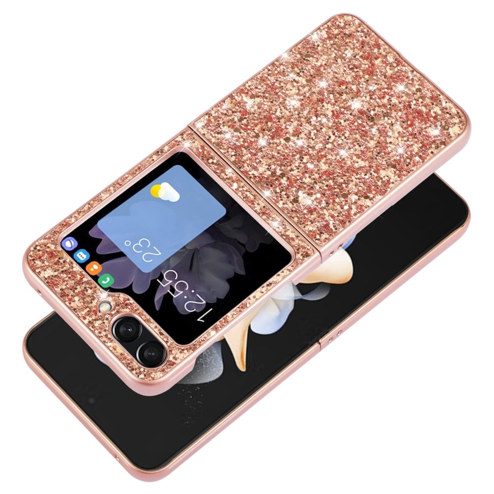 Samsung Galaxy Z Flip 6 Glitterhoesje, rosé goud