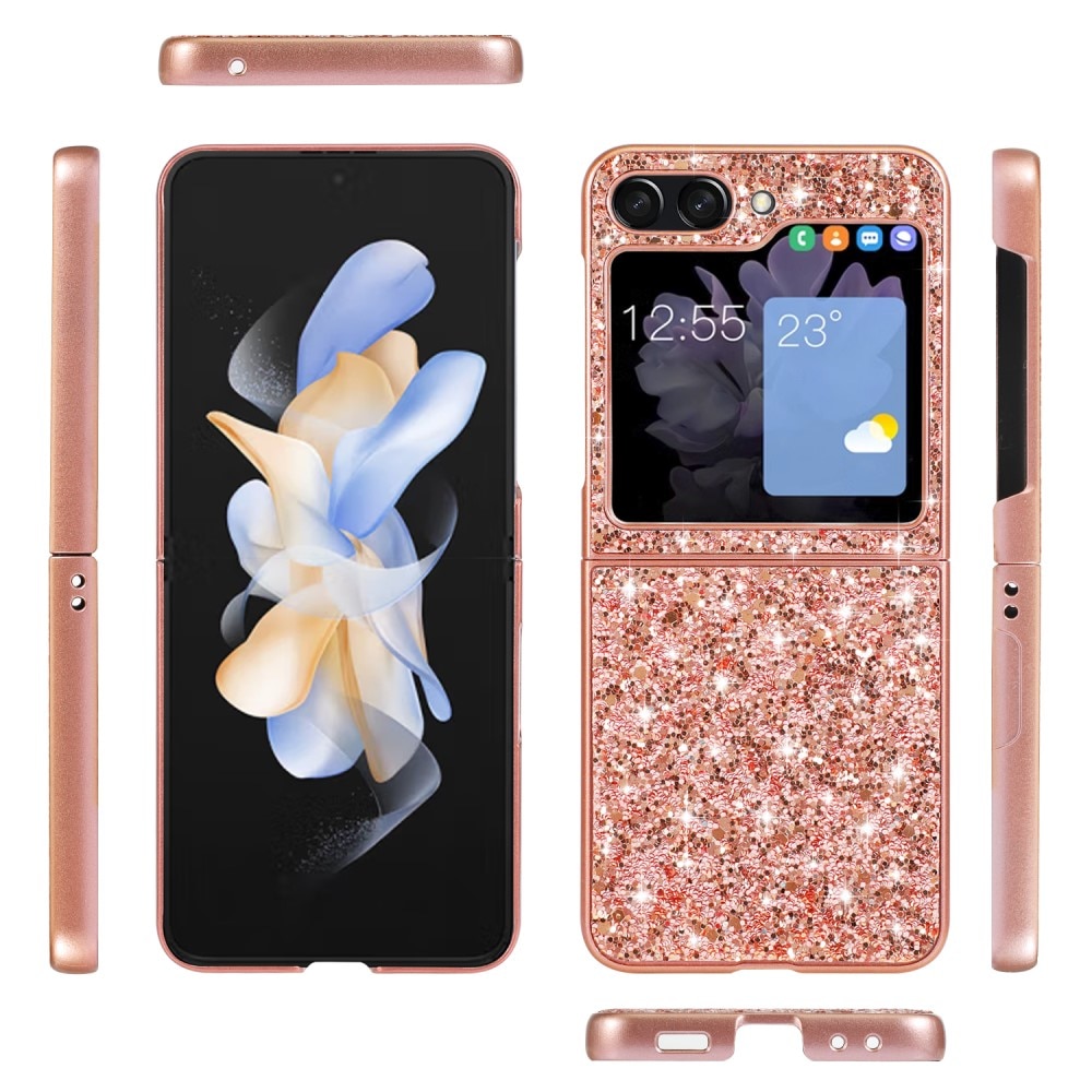 Samsung Galaxy Z Flip 6 Glitterhoesje, rosé goud