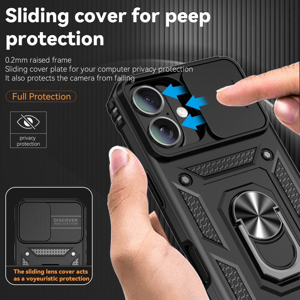 iPhone 16 Plus Hybridcase Ring + Camera Protector Zwart