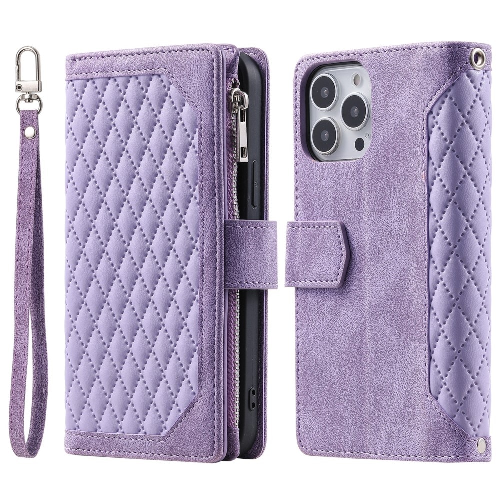 iPhone 16 Pro Portemonnee tas Quilted Paars