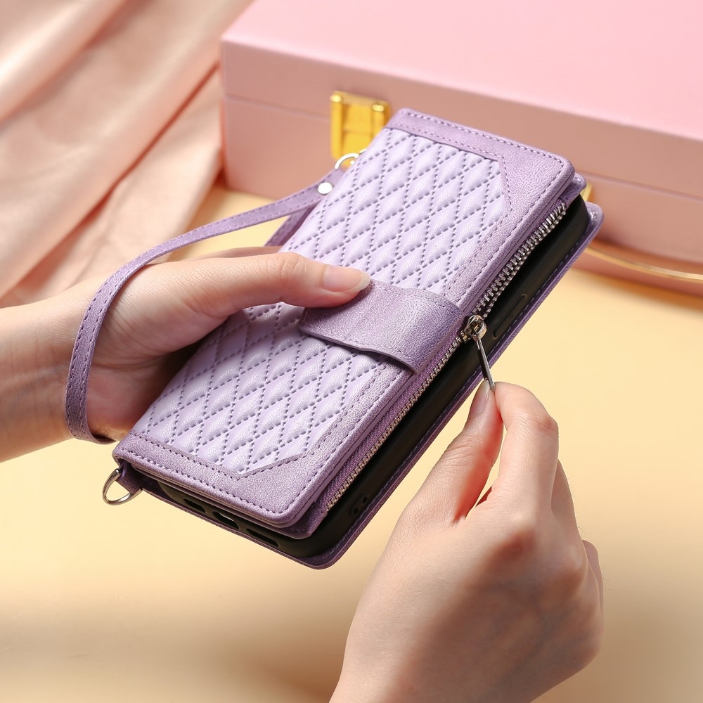 iPhone 16 Pro Portemonnee tas Quilted Paars