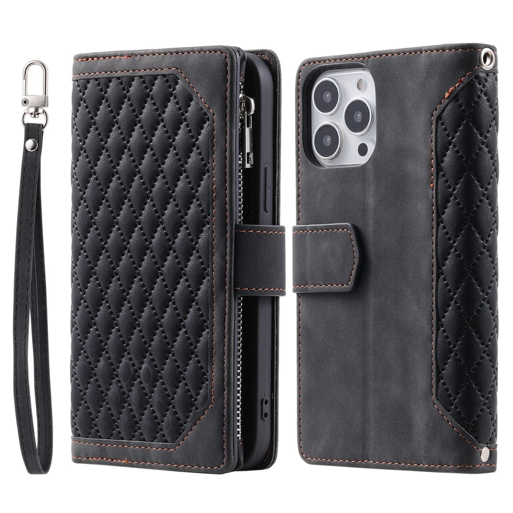 iPhone 16 Pro Portemonnee tas Quilted Zwart