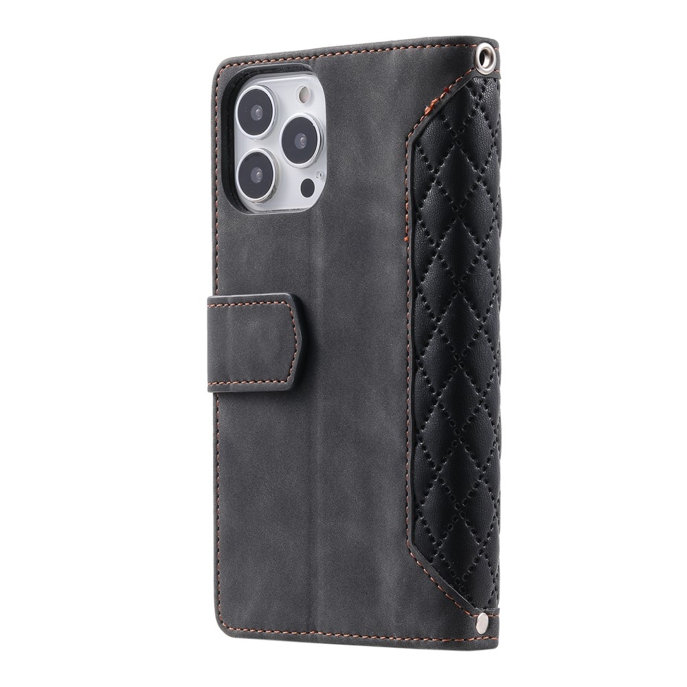 iPhone 16 Pro Portemonnee tas Quilted Zwart