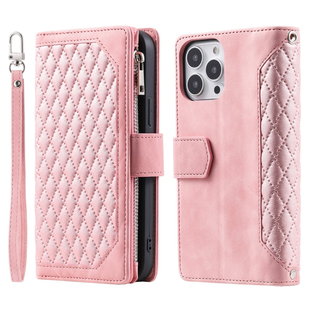 iPhone 16 Pro Portemonnee tas Quilted Roze