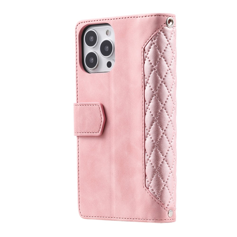 iPhone 16 Pro Portemonnee tas Quilted Roze