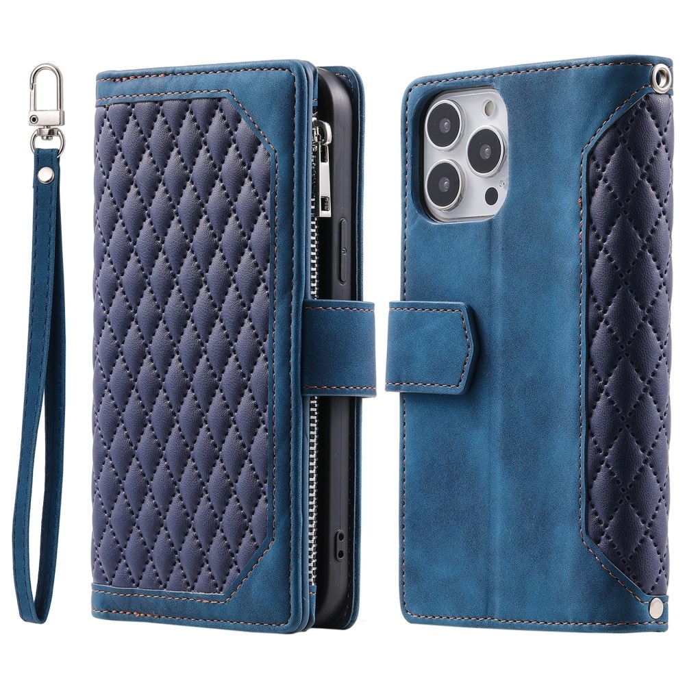 iPhone 16 Pro Max Portemonnee tas Quilted Blauw