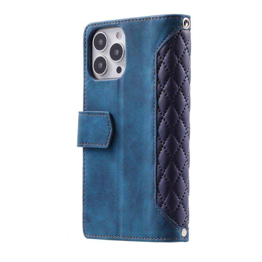 iPhone 16 Pro Max Portemonnee tas Quilted Blauw