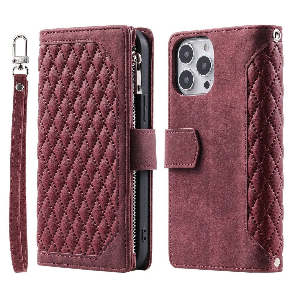 iPhone 16 Pro Max Portemonnee tas Quilted Rood