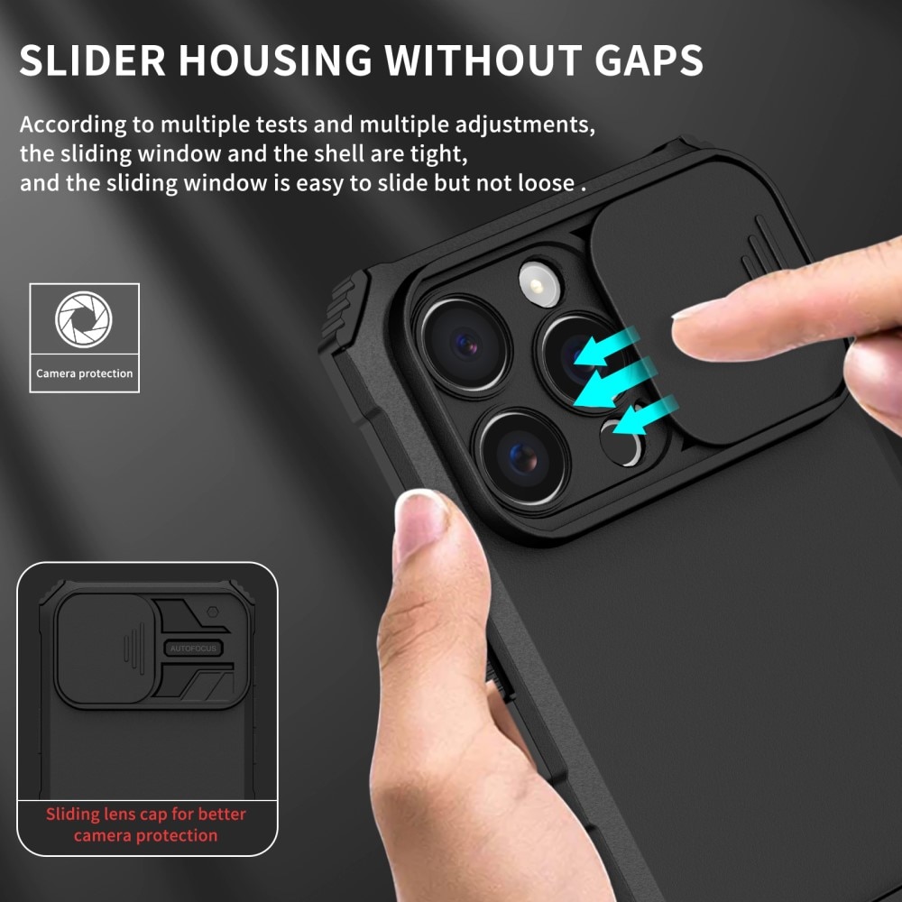 iPhone 16 Pro Kickstand Hoesje met Camera Protector Zwart