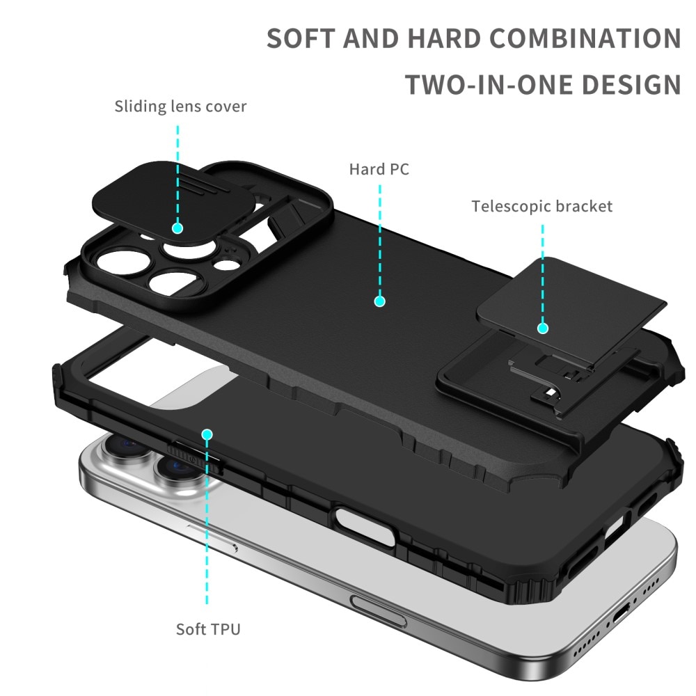 iPhone 16 Pro Kickstand Hoesje met Camera Protector Zwart