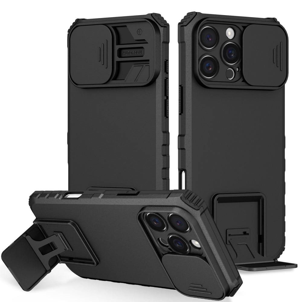 iPhone 16 Pro Kickstand Hoesje met Camera Protector Zwart