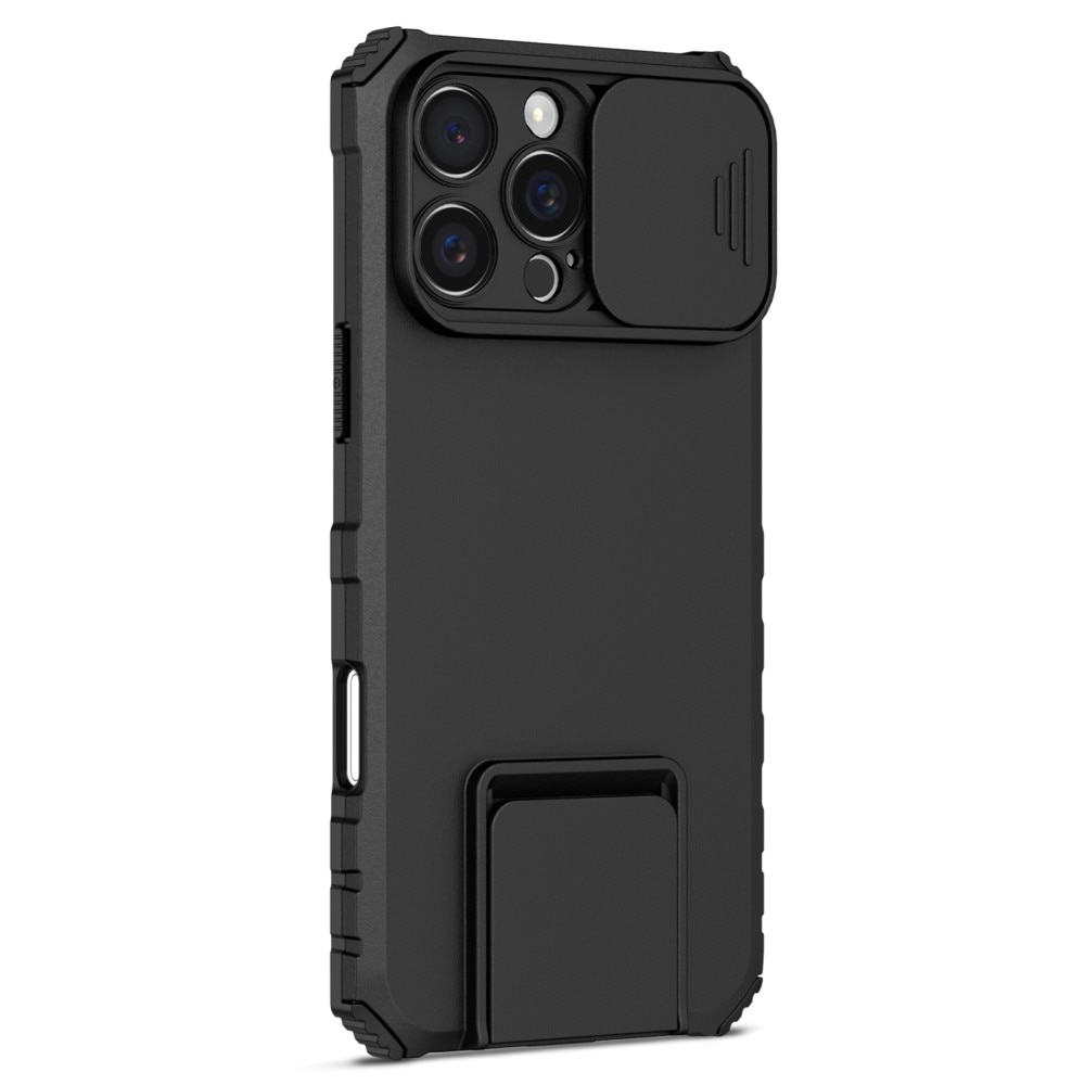 iPhone 16 Pro Kickstand Hoesje met Camera Protector Zwart