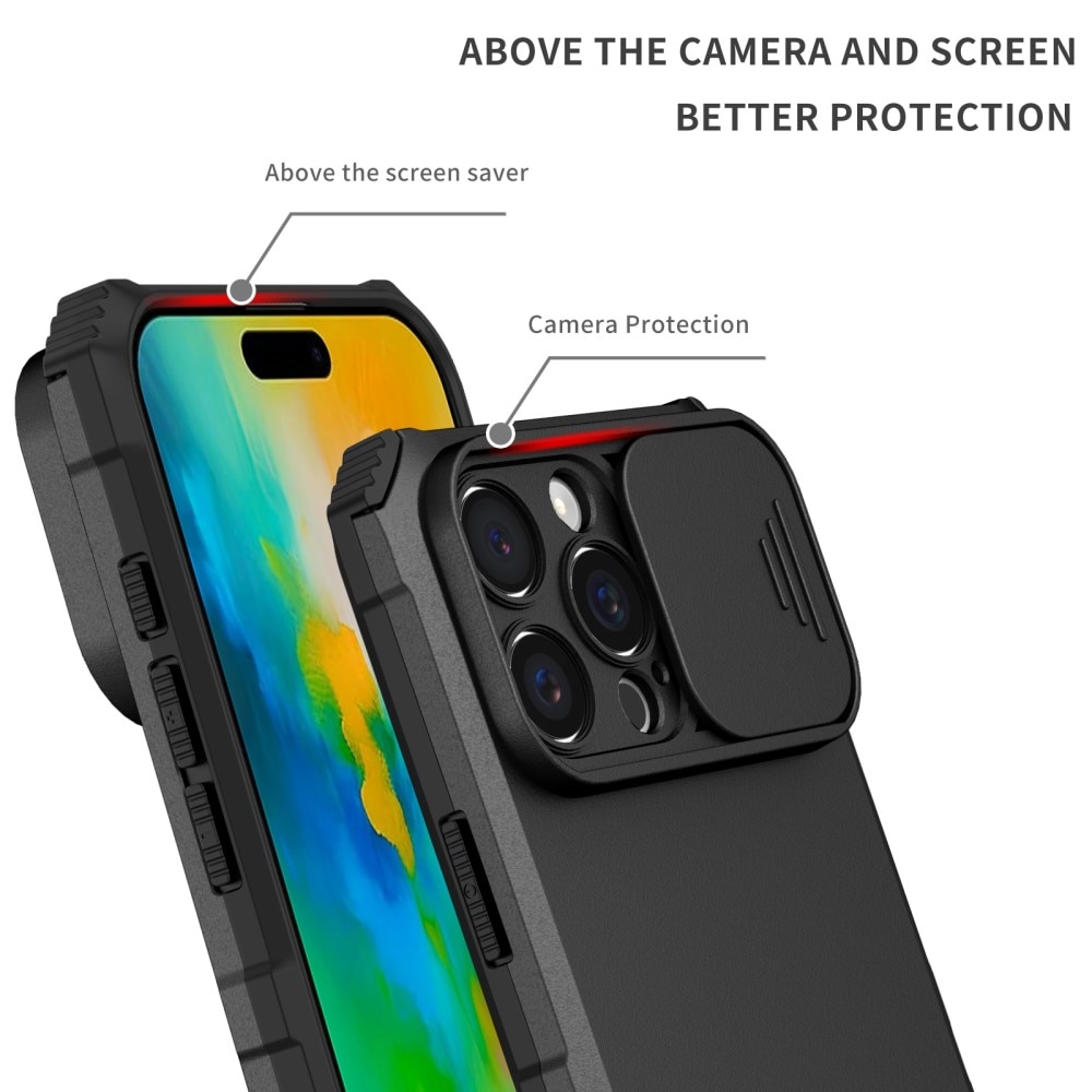 iPhone 16 Pro Kickstand Hoesje met Camera Protector Zwart