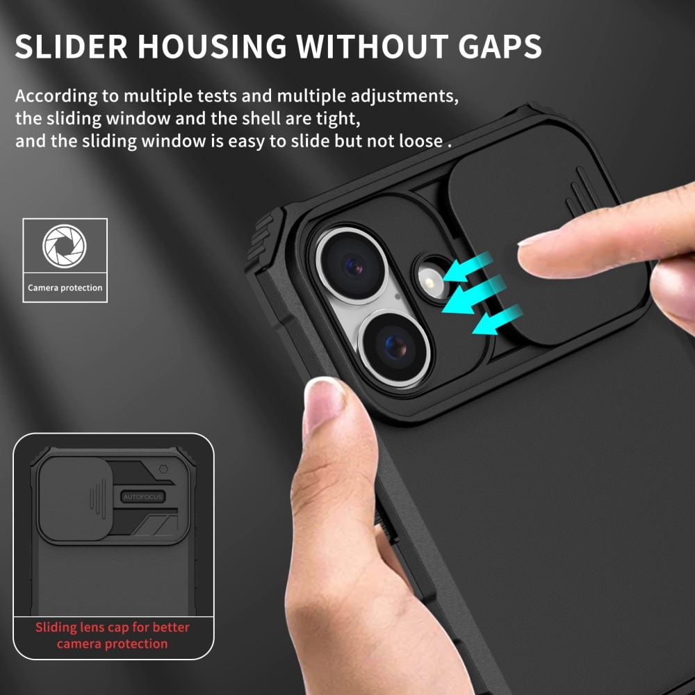 iPhone 16 Kickstand Hoesje met Camera Protector Zwart