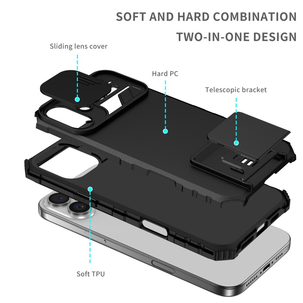 iPhone 16 Kickstand Hoesje met Camera Protector Zwart