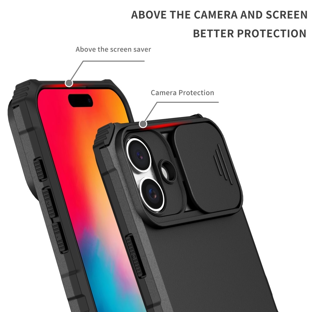 iPhone 16 Kickstand Hoesje met Camera Protector Zwart