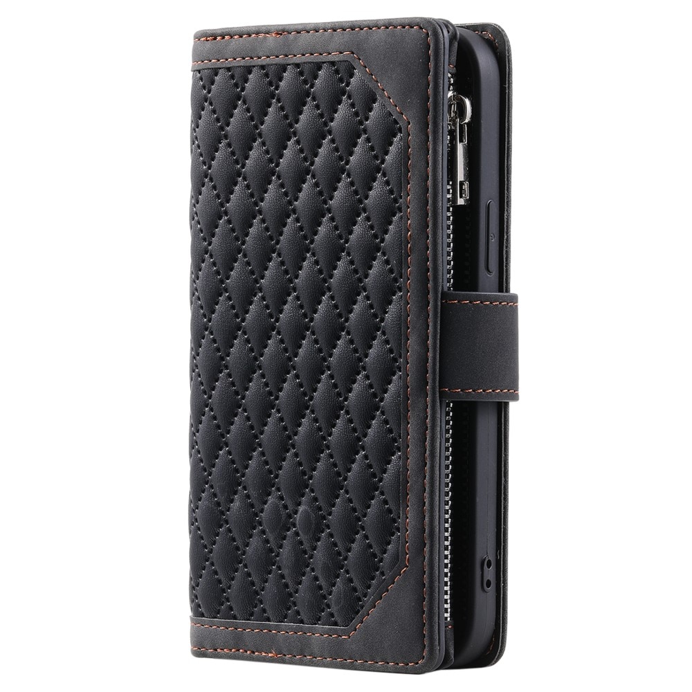 iPhone 16 Plus Portemonnee tas Quilted Zwart