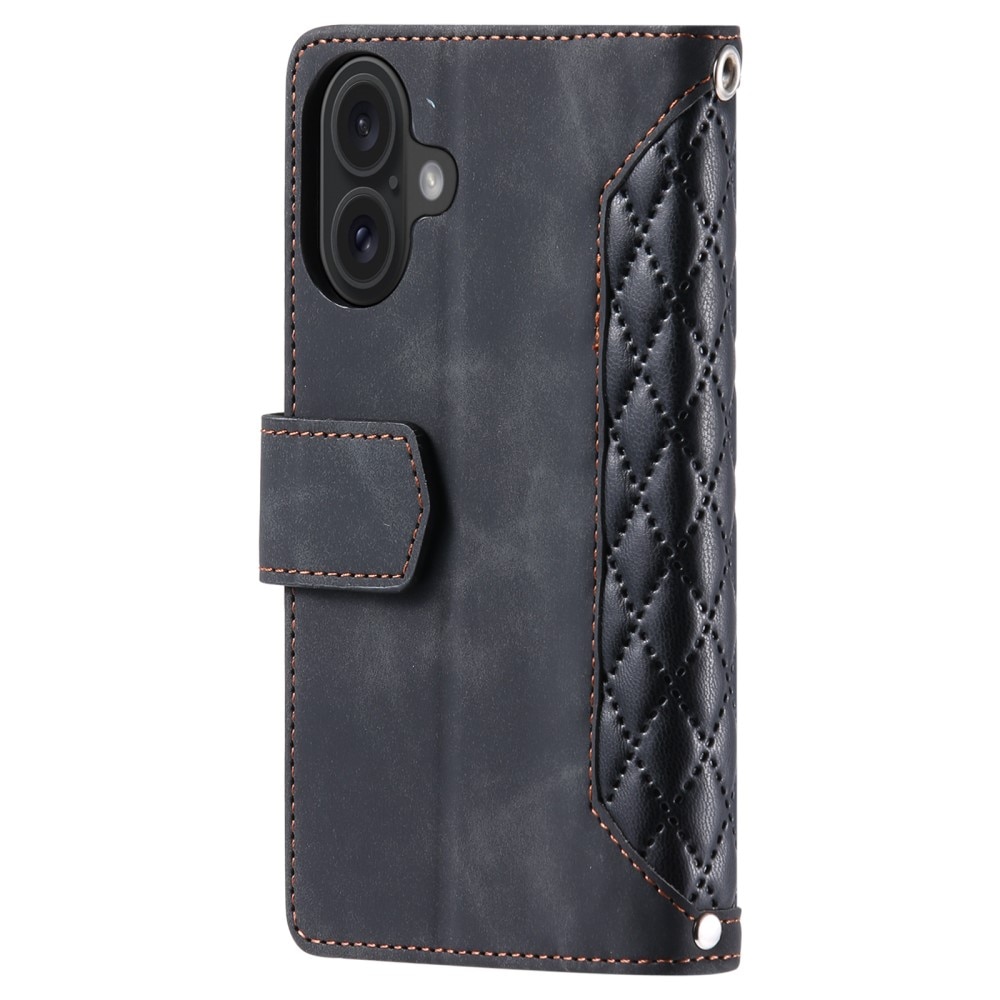 iPhone 16 Plus Portemonnee tas Quilted Zwart