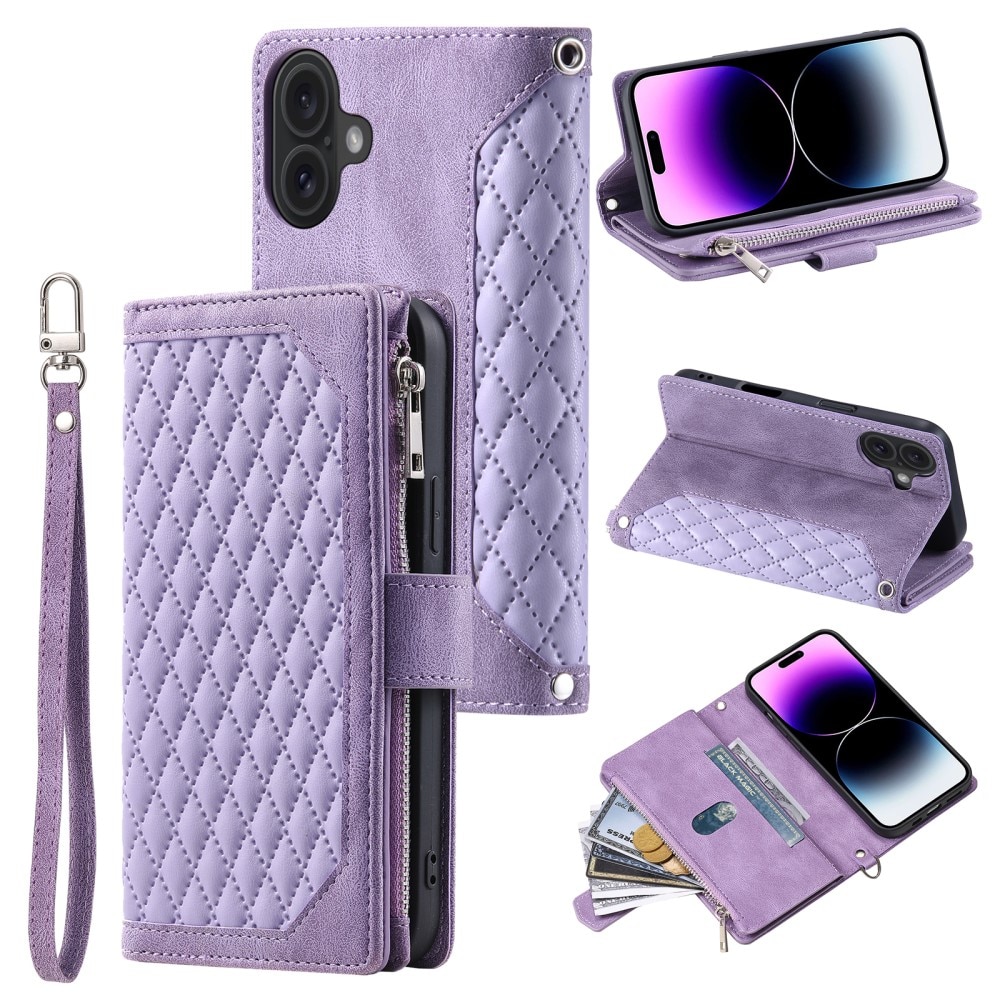 iPhone 16 Portemonnee tas Quilted Paars