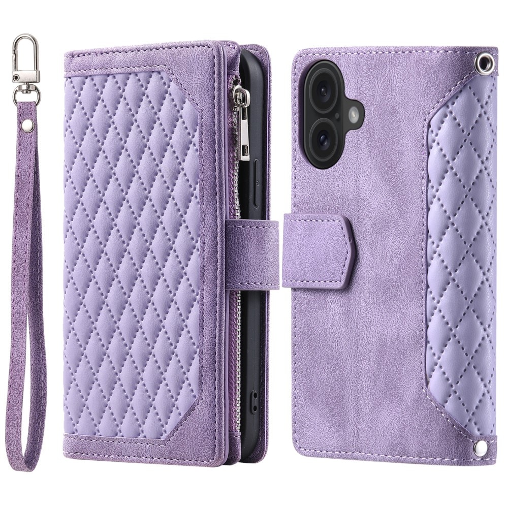 iPhone 16 Portemonnee tas Quilted Paars