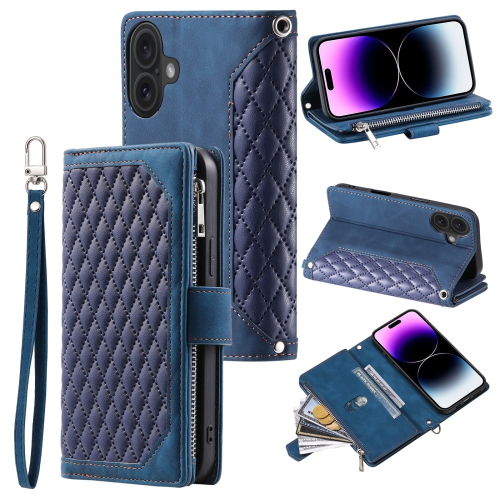 iPhone 16 Portemonnee tas Quilted Blauw