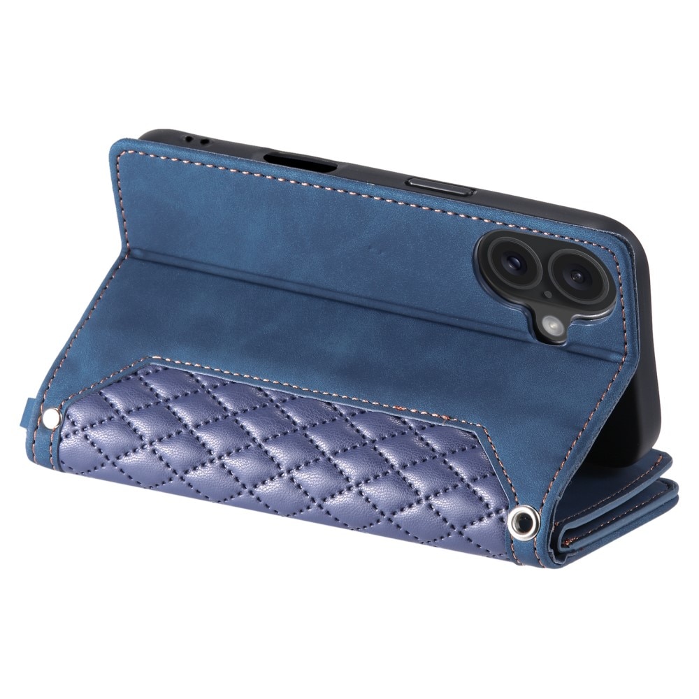 iPhone 16 Portemonnee tas Quilted Blauw