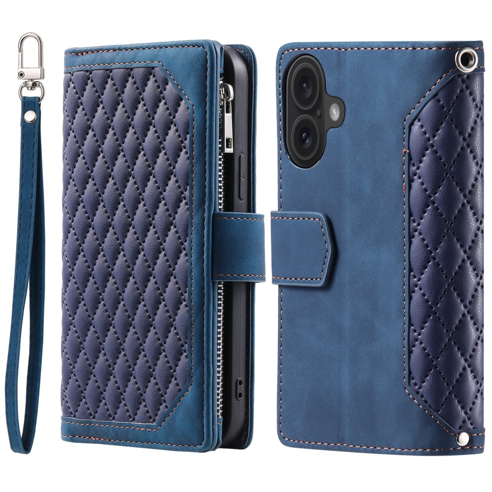 iPhone 16 Portemonnee tas Quilted Blauw