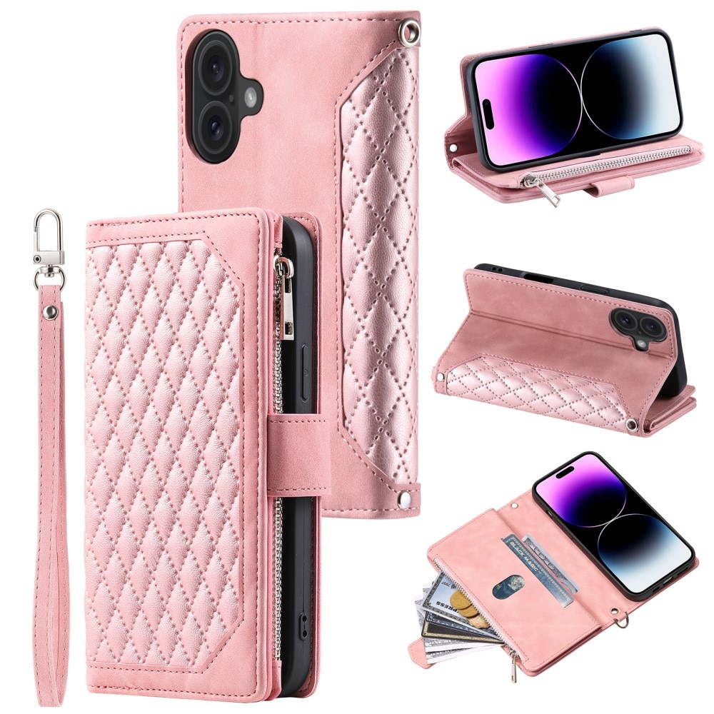 iPhone 16 Portemonnee tas Quilted Roze