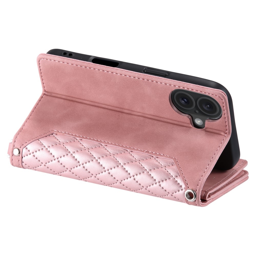 iPhone 16 Portemonnee tas Quilted Roze