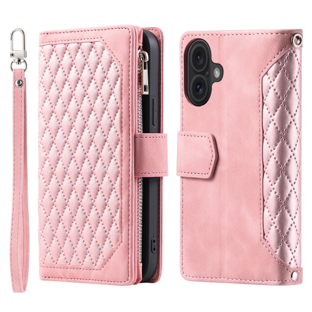 iPhone 16 Portemonnee tas Quilted Roze