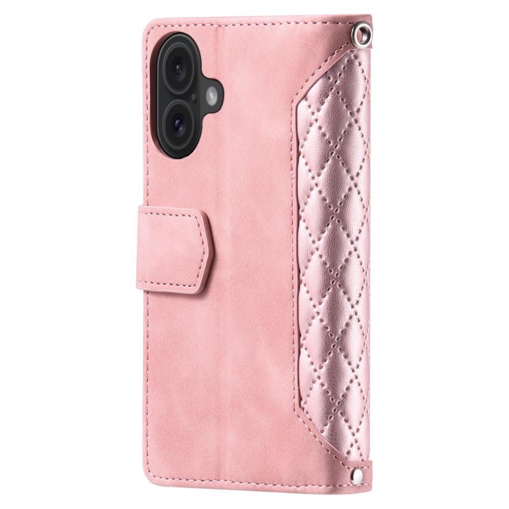 iPhone 16 Portemonnee tas Quilted Roze