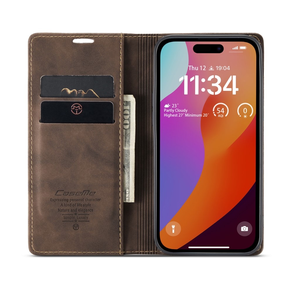 Slim Bookcover Hoesje iPhone 16 Pro Bruin