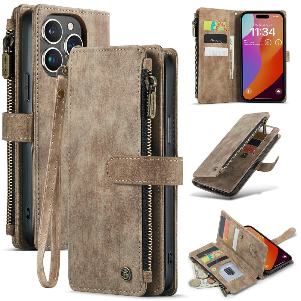 Bookcover hoesje Rits iPhone 16 Pro Max Bruin