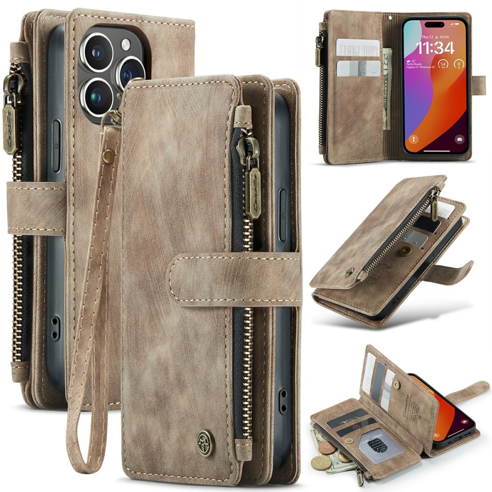 Bookcover hoesje Rits iPhone 16 Pro Bruin